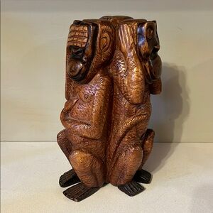 Hand Crafted wooden Monkey Sculpture no evil see no evil speak no evil Art